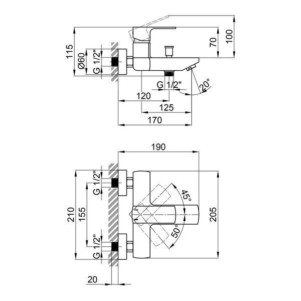 Смеситель для ванны Qtap Lipno QTNH3023101DCB Black Matt SD00042261 фото