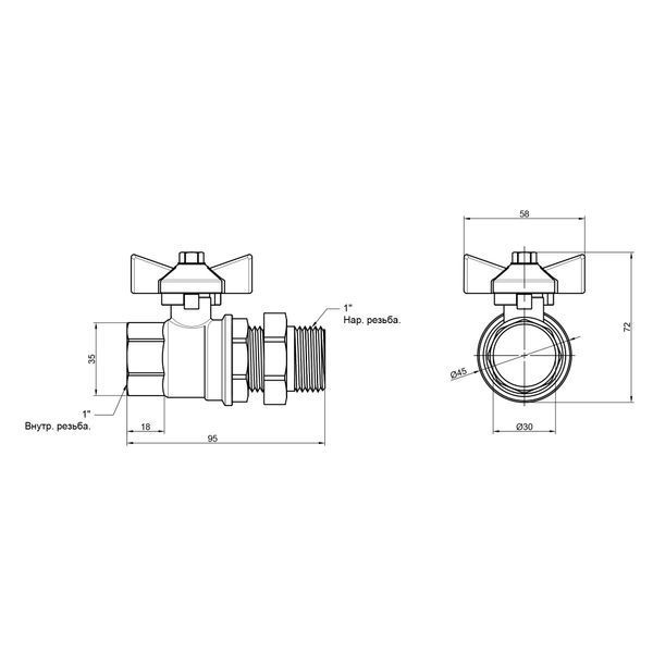 Кран кульовий "Американка" Thermo Alliance Standart 1" ВЗ прямий SD220W25 SD00021314 фото