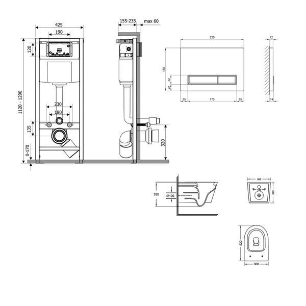 Готовое решение Qtap для ванной комнаты: подвесной унитаз Jay Ultra Quiet 520x360x320 + комплект инсталляции Nest 4 в 1 (линейная клавиша White) SD00054304 фото
