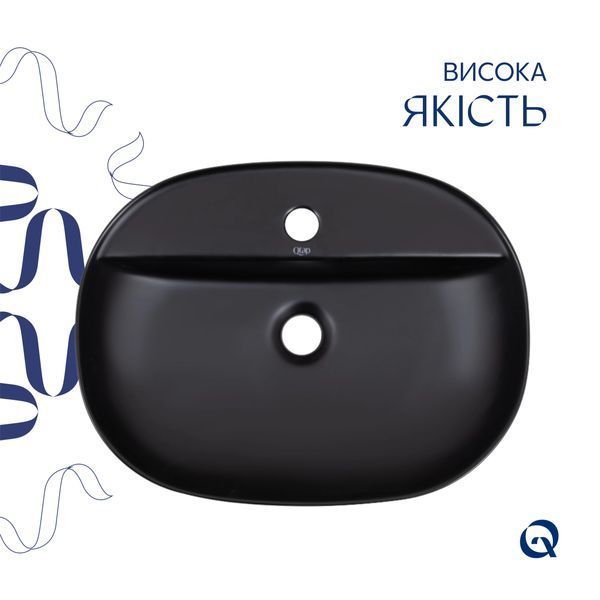 Комплект Qtap Scorpio: Раковина накладна овальна 500x380x120 мм Matt Black + Донний клапан PU03 SD00053436 фото