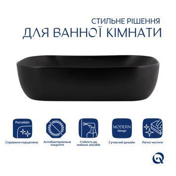 Комплект Qtap Robin: Раковина накладна прамокутна 600x390x150 мм Matt Black + Донний клапан PU03 SD00053420 фото