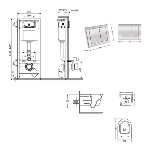 Готовое решение Qtap для ванной комнаты: подвесной унитаз Jay Ultra Quiet 520x360x320 + комплект инсталляции Nest 4 в 1 (квадратная клавиша Chrome) SD00054310 фото