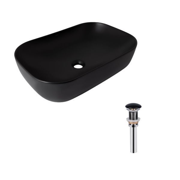Комплект Qtap Robin: Раковина накладна прамокутна 600x390x150 мм Matt Black + Донний клапан PU03 SD00053420 фото