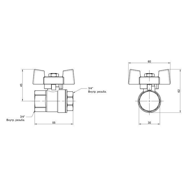 Кран шаровой Thermo Alliance Standart 3/4" ВР для воды (бабочка) SD602NW20PN40 SD00021324 фото
