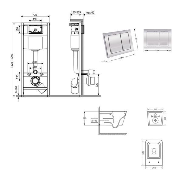 Готове рішення Qtap для ванної кімнати: підвісний унітаз Crow Ultra Quiet 520x360x290 + комплект інсталяції Nest 4 в 1 (квадратна клавіша Chrome) SD00054311 фото