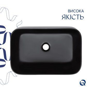 Комплект Qtap Scorpio: Раковина накладна прамокутна 550х390х120 мм Matt Black + Донний клапан PU03 SD00053422 фото