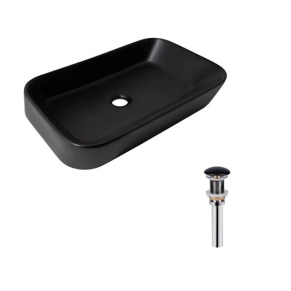 Комплект Qtap Scorpio: Раковина накладная прямоугольная 550х390х120 мм Matt Black + Донный клапан PU03 SD00053422 фото