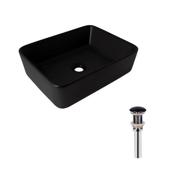 Комплект Qtap Tern: Раковина накладна прамокутна 480х370х135 мм Matt Black + Донний клапан PU03 SD00053424 фото