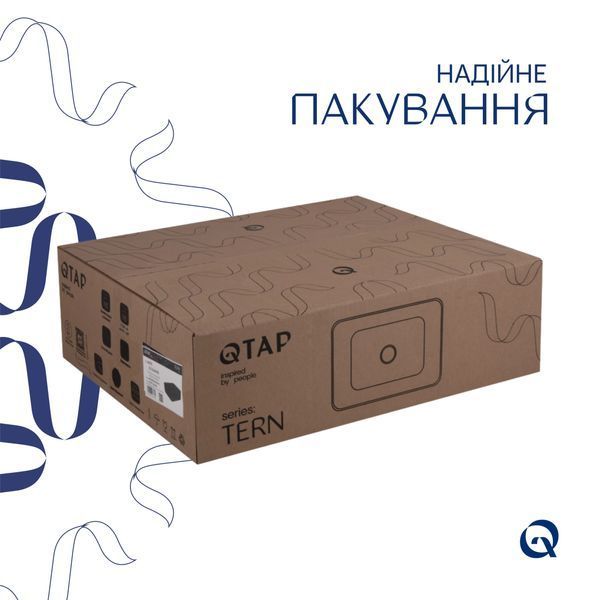 Комплект Qtap Tern: Раковина накладна прамокутна 480х370х135 мм Matt Black + Донний клапан PU03 SD00053424 фото