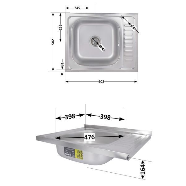 Кухонна мийка Brinex 6050-L 0,6 мм Satin (BRIN6050LSAT06) SD00054104 фото