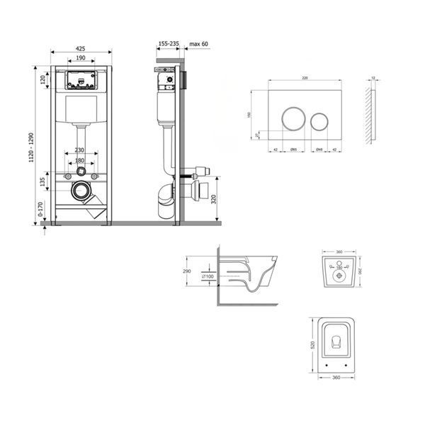 Готовое решение Qtap для ванной комнаты: подвесной унитаз Swan Ultra Quiet 520&times;360&times;320 + комплект инсталляции Nest 4 в 1 (круглая клавиша Satin) SD00054315 фото