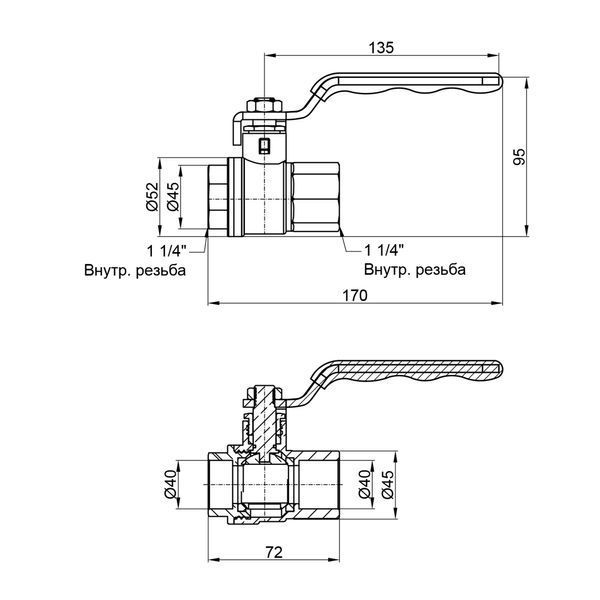 Кран кульовий Thermo Alliance Standart 1" 1/4 ВР для води (важіль) SD600NW32PN40 SD00021329 фото