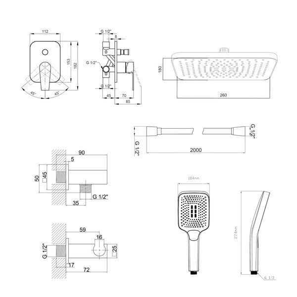 Комплект для душу Qtap Stenava Chrome: Змішувач QTST6245102DC + Лійки (QTRUC125CRM45954,QTHLA107CRM45784) + Шланг QTHADPVC200C + QTCRMBH130 SD00053671 фото