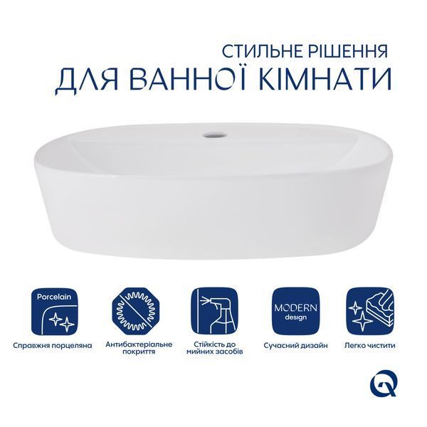 Комплект Qtap Scorpio: Раковина накладна овальна 500x380x120 мм White + Донний клапан PU02 SD00053437 фото