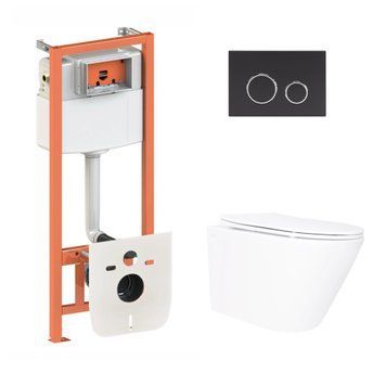 Готове рішення Qtap для ванної кімнати: підвісний унітаз Swan Ultra Quiet 520x360x320 + комплект інсталяції Nest 4 в 1 (кругла клавіша Matt Black) SD00054318 фото