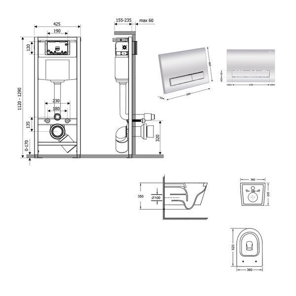 Готовое решение Qtap для ванной комнаты: подвесной унитаз Swan Ultra Quiet 520&times;360&times;320 + комплект инсталляции Nest 4 в 1 (линейная клавиша Chrome) SD00054324 фото