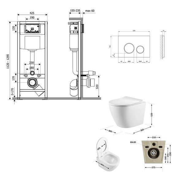Готове рішення Qtap для ванної кімнати: підвісний унітаз Robin Ultra Quiet 520x365x365 + комплект інсталяції Nest 4 в 1 (кругла клавіша Chrome) SD00053625 фото