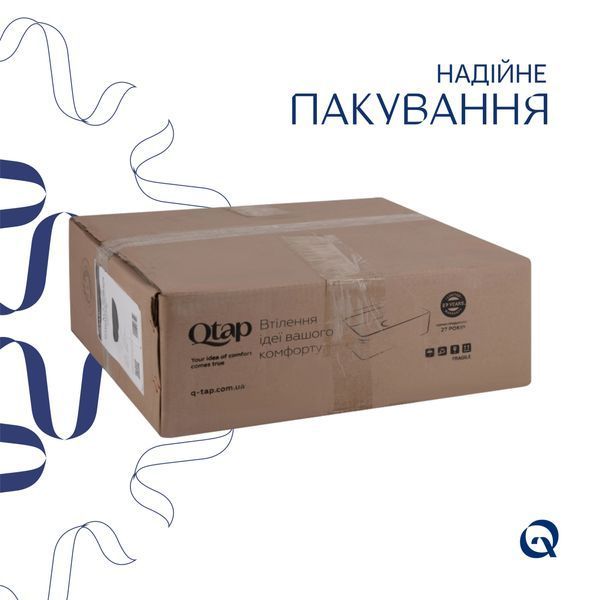 Комплект Qtap Kolibri: Раковина накладная квадратная 400х400х140 мм Matt Black + Донный клапан PU03 SD00053440 фото