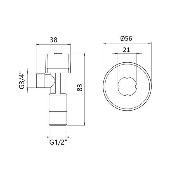 Кран кутовий Thermo Alliance Standart (ручка шестигранник) з вент.буксою 1/2"З х 3/4"З SF3441520 SD00021098 фото