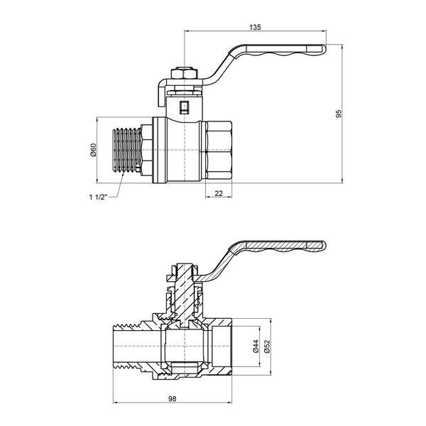 Кран кульовий Thermo Alliance Standart 1" 1/2 ВЗ для води (важіль) SD605NW40PN40 SD00021339 фото