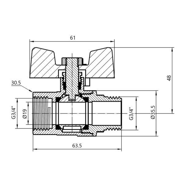 Кран кульовий Thermo Alliance Standart 3/4" ВЗ для газу (метелик) SD607NG20PN40 SD00021348 фото